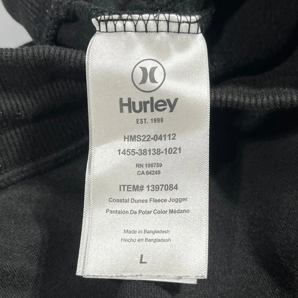 Hurley Surfer Coastal Dunes Fleece Jogger Black Sweatpants Mens Large Streetwear
